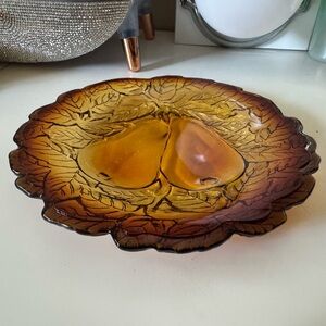 Vintage Tiara Glass 6” Amber Pair of Pears Plate Decorative Collector Dish